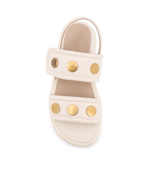 Pinko Natural Studded Logo Detail Sandals