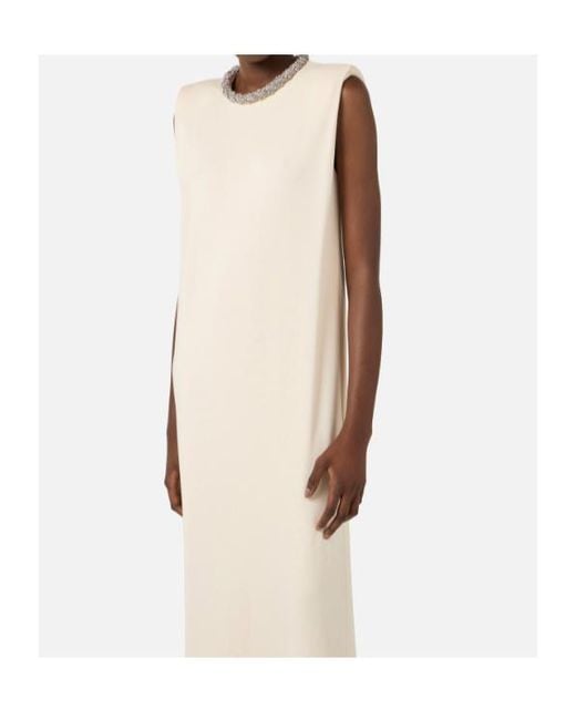Elisabetta Franchi White Embellished Neck Sleeveless Dress