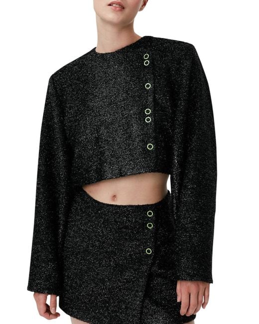 Ganni Black Button-Up Cropped Jacket