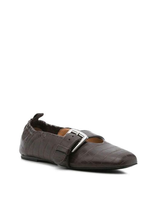 Ganni Brown Leather Ballet Flats