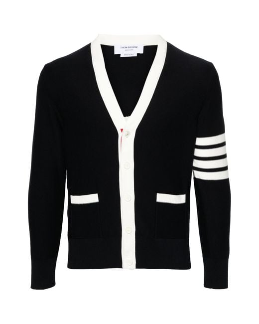 Thom Browne Black V-Neck Knitted Cardigan for men