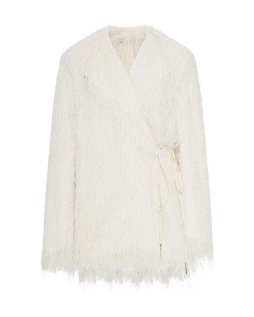 Dries Van Noten White Fringed Wrap Jacket