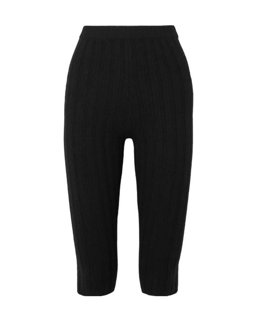 The Elder Statesman Black Diana Ribbed Cashmere Cropped Leggings