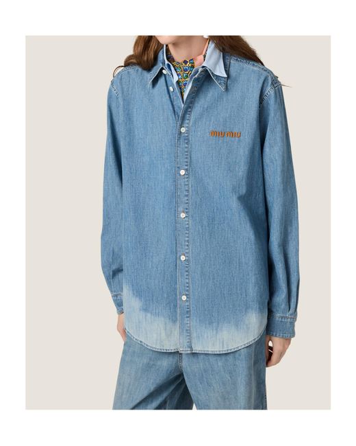 Miu Miu Blue Logo-Embroidered Denim Shirt