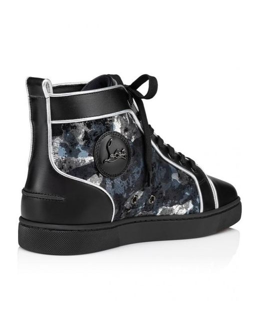 Christian Louboutin Black Graphic-Print Leather Boots for men