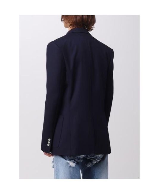 Balmain Blue Button-Detailed Wool Blazer for men