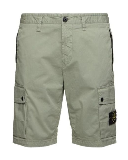 Stone Island Green Stretch Cotton Logo Patch Shorts for men