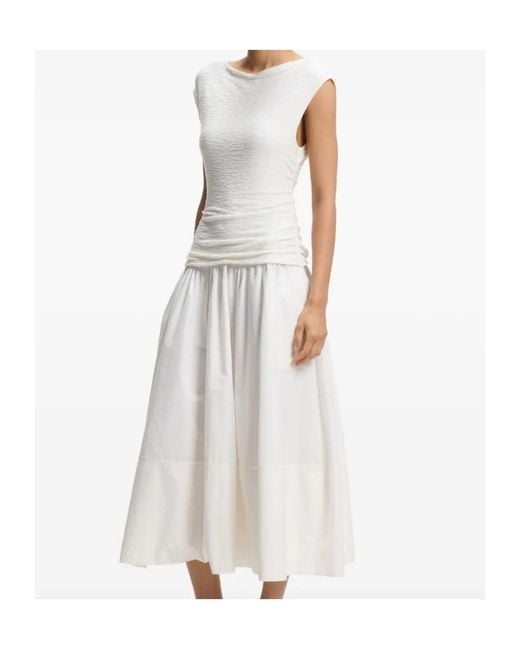 Boss White Ruched-Detail Midi Dress