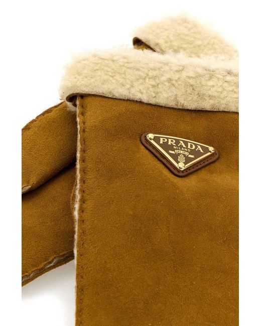 Prada Natural Triangle-Logo Gloves