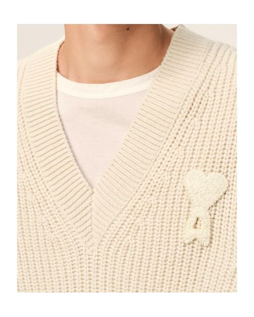 AMI Natural Ami Ami De Coeur V-Neck Knitted Top for men
