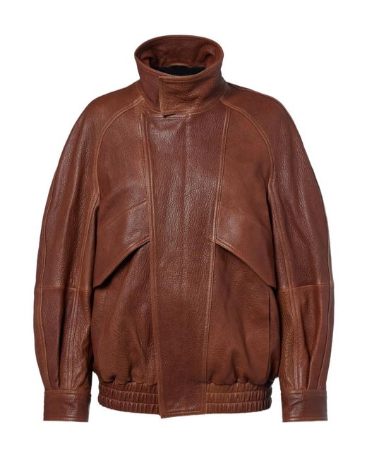 Nour Hammour Brown Ariste Leather Bomber Jacket