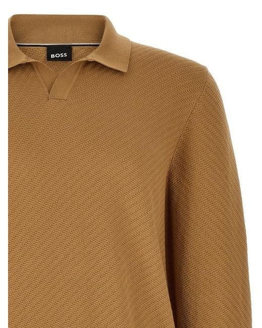 Boss Brown H-Lomarino Textured Polo Shirt for men