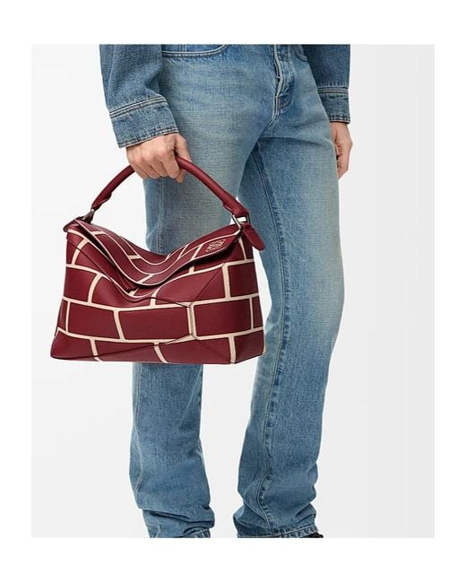 Loewe Red Puzzle Edge Large Brick Bag for men