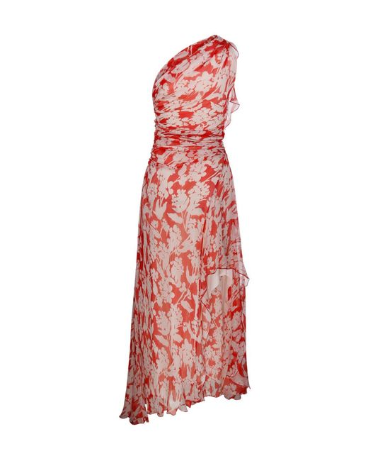 Victoria Beckham Red One Shoulder Draped Midi Dress