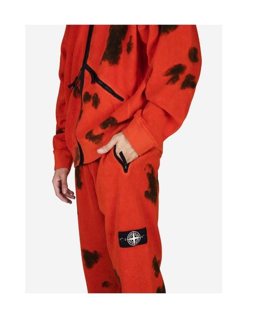 Stone Island Red Compass-Motif Fleece Track Pants for men