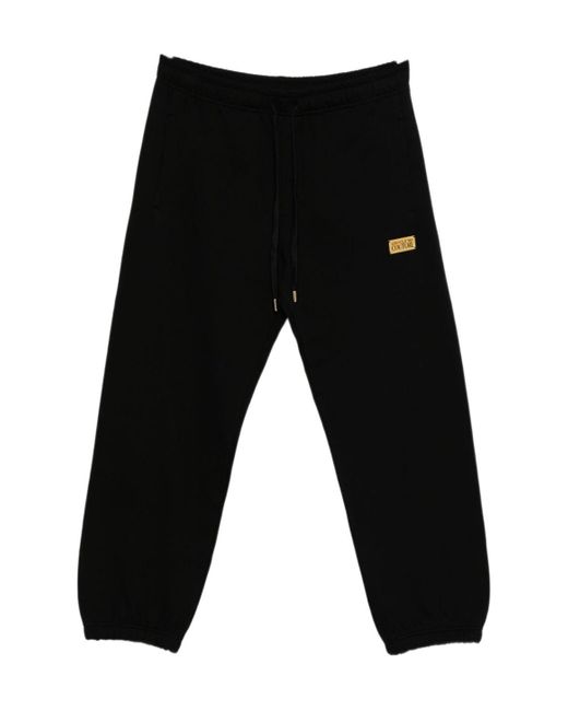 Versace Jeans Black Couture Logo Plaque Drawstring Pants for men