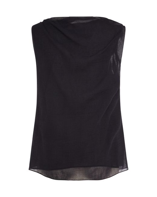 Chloé Black Brooch-Detail Draped Tank Top