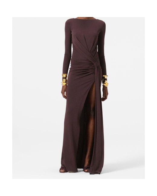 Elisabetta Franchi Purple Draped Open-Back Evening Dress