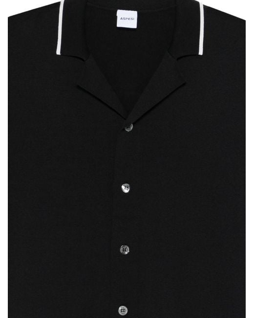 Aspesi Black Lapel Short-Sleeved Shirt for men