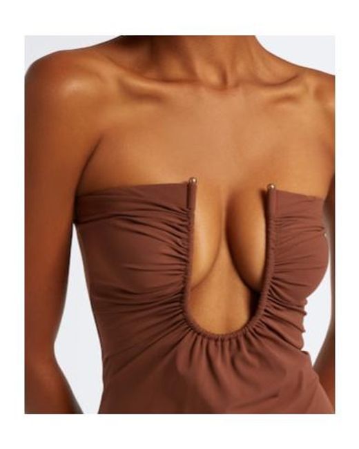 Christopher Esber Brown Arced Ruched Maxi Dress