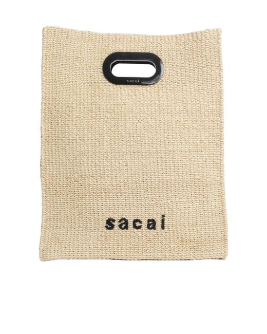 Sacai Black Logo Embroidered Woven Tote Bag for men