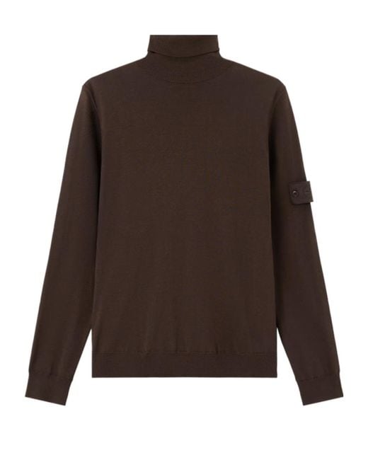 Stone Island Brown Logo Patch Roll-Neck Jumper for men