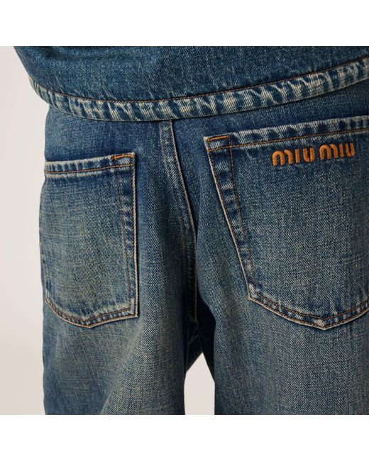 Miu Miu Blue Logo-Embroidered Denim Jeans
