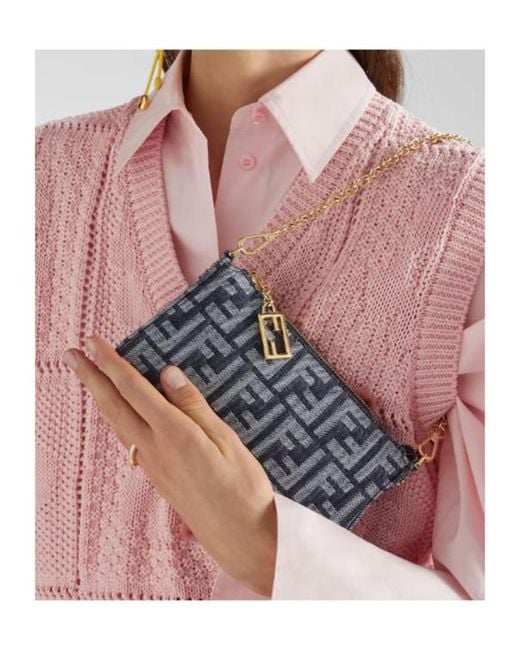 Fendi Blue Ff Fabric Baguette Pouch