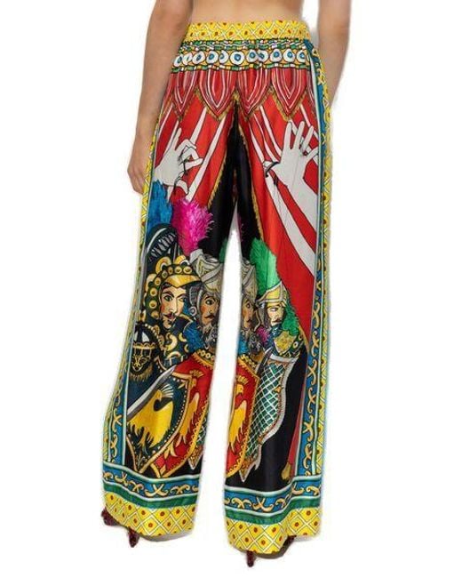 Dolce & Gabbana Red Carretto Printed Wide Leg Pajama Pants