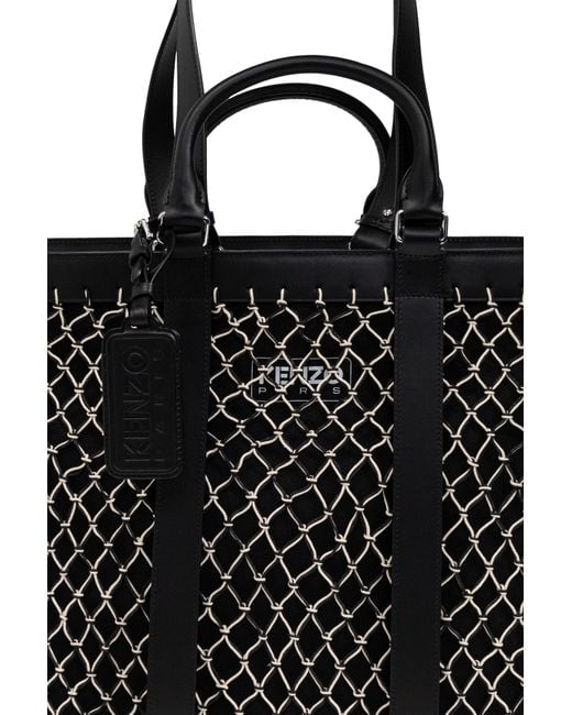 KENZO Black Logo Patch Net-Overlay Tote Bag