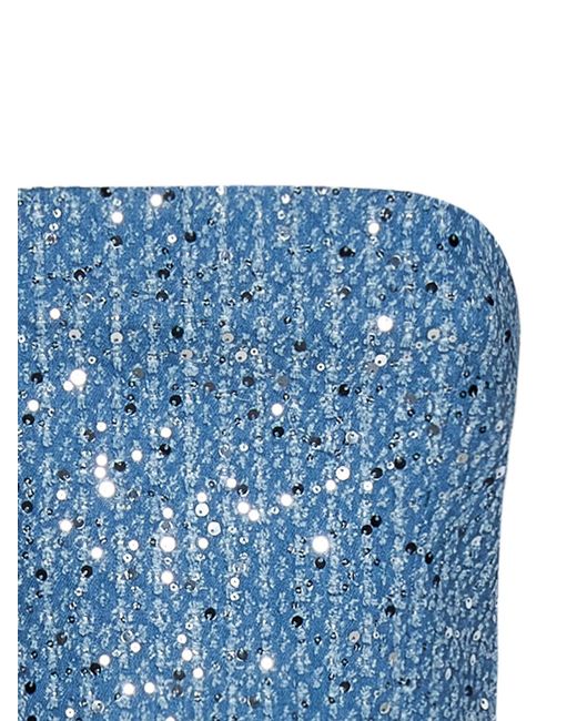 ROTATE BIRGER CHRISTENSEN Blue Sequin-Embellished Denim Corset Top