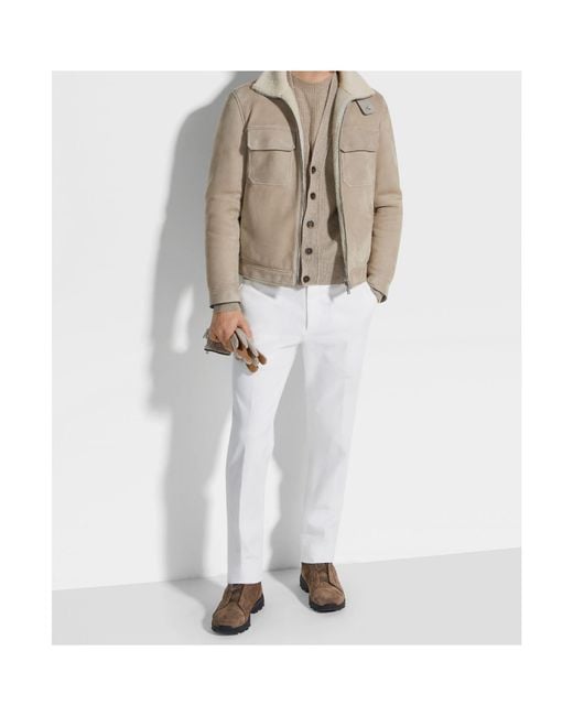 Zegna Natural High-Neck Leather Jacket for men