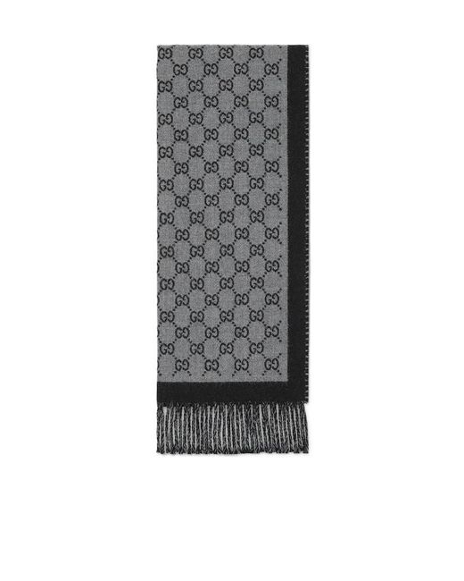 Gucci Gray Gg Wool Jacquard Scarf for men