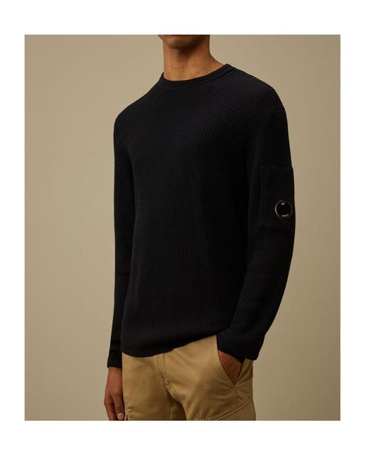 C P Company Black Lens Sleeve Knitted Sweater for men