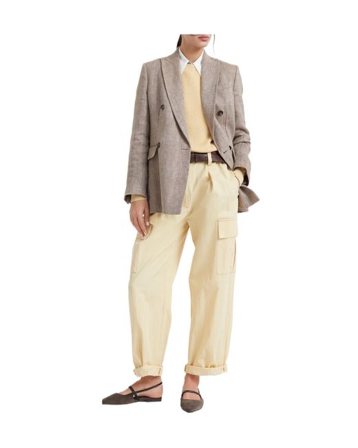 Brunello Cucinelli Natural Drawstring Wide-Leg Cargo Trousers