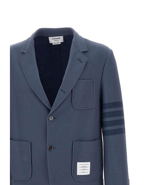 Thom Browne Blue Striped-Sleeve Cotton Blazer for men
