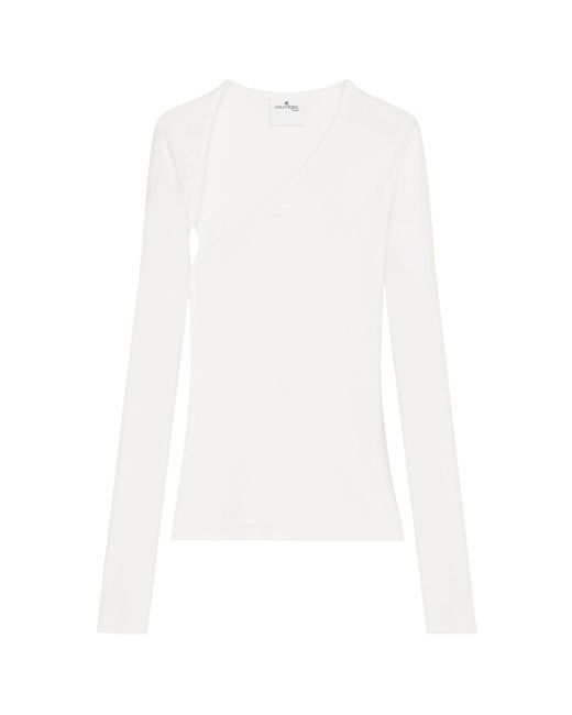 Courreges White Courrèges Slash Logo-Embroidered Asymmetric Neck T-Shirt