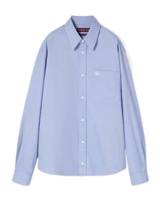 Gucci Blue Embroidered Oxford Shirt for men