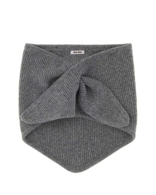 Miu Miu Gray Patch Knitted Scarf
