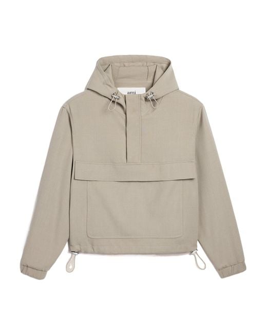 AMI Natural Ami Drawstring Hooded Windbreaker Jacket for men