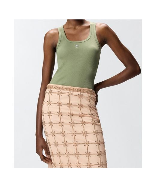 Pinko Green Ribbed Logo Plaque Tank Top