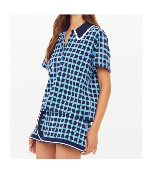 The Upside Blue Clubhouse Checked Polo Top