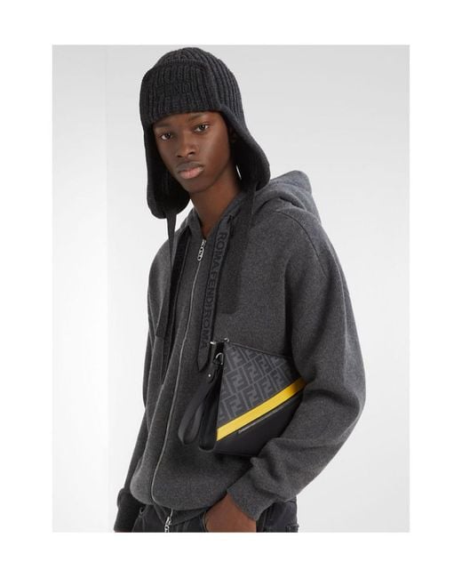 Fendi Black Ribbed Beanie Hat for men