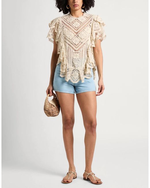 Isabel Marant Natural Solid Color Lace Short Sleeve Top