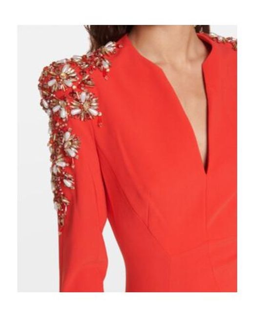 Jenny Packham Red V-Neck Crepe Dress