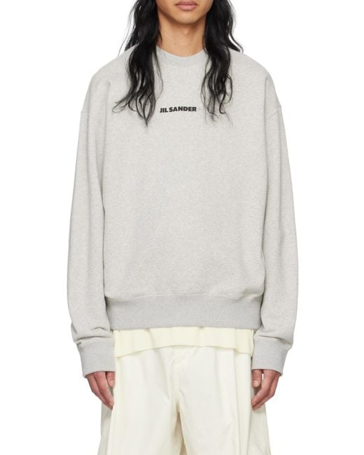 Jil Sander Gray Logo Printed Crewneck Sweatshirt for men