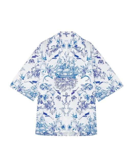 McQueen Blue Graphic Printed Short-Sleeve Shirt for men
