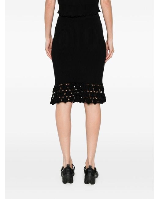 Ganni Black Crochet-Hem Knitted Midi Skirt