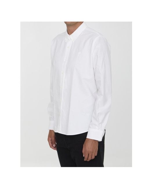 AMI White Logo Embroidered Long Sleeved Shirt for men