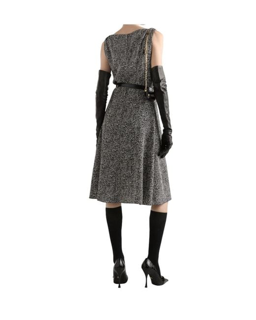 Dolce & Gabbana Gray Dolce & Gabbana Chevron Print Heavy Crepe Cocktail Dress